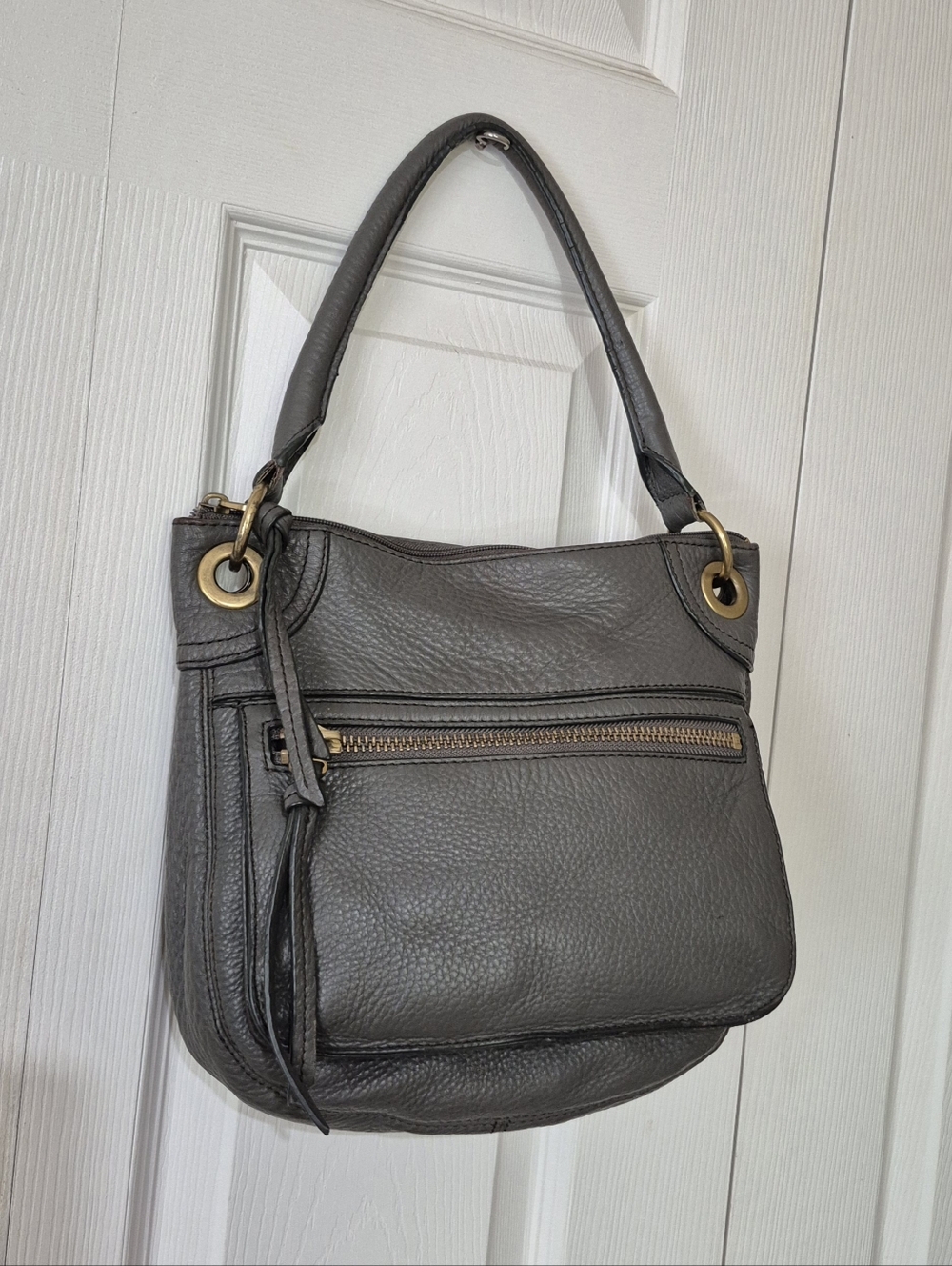 Fossil vintage gray leather shoulder hobo bag - Picture 6 of 16